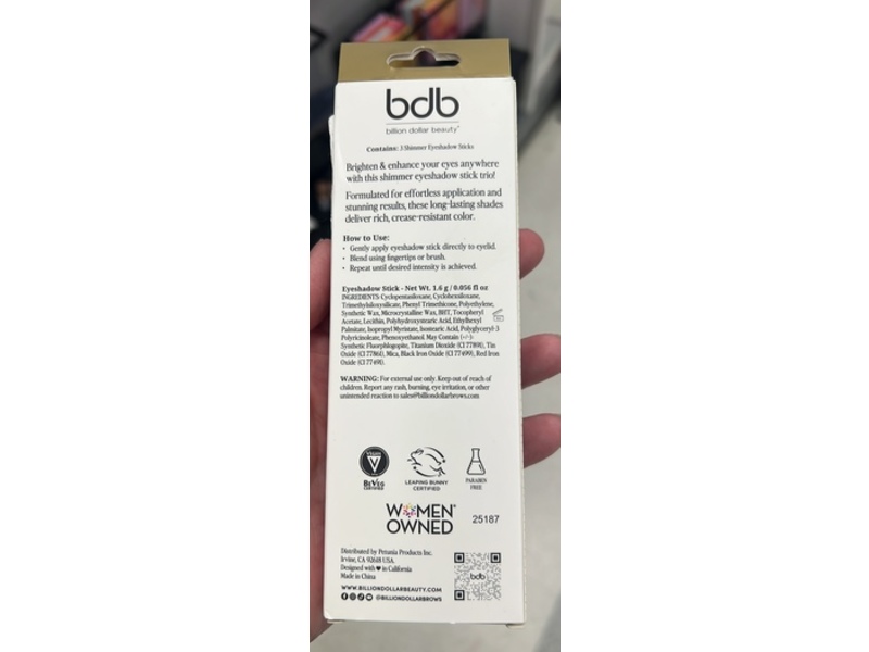 Billion Dollar Beauty Warm Shimmer Eyeshadow Stick Trio, Bronze + Soft Nude + Ivory, 0.056 fl oz/1.6 g