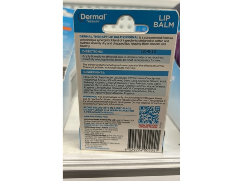 Dermal Therapy Ultra Moisturising Lip Balm, Original, 4.8 g