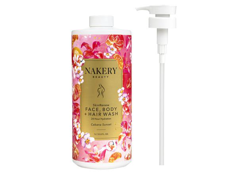 Nakery Beauty Skin Renew Face Body + Hair Wash, Cabana Sunset, 33.8 fl oz/1 L