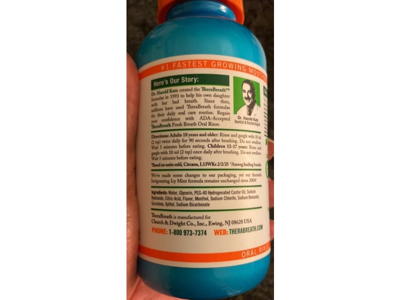 Thera Breath Fresh Breath Oral Rinse, Invigorating Icy Mint, 10 fl oz/296 mL