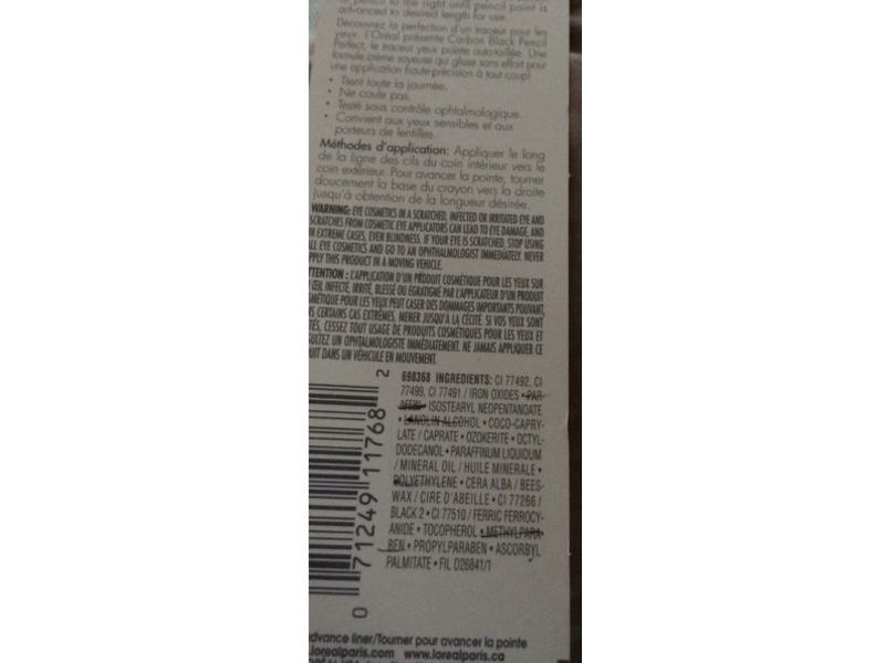 L'Oreal Paris Pencil Perfect Self-Advancing Eyeliner, 190 Carbon Black, 0.01 oz/280 mg