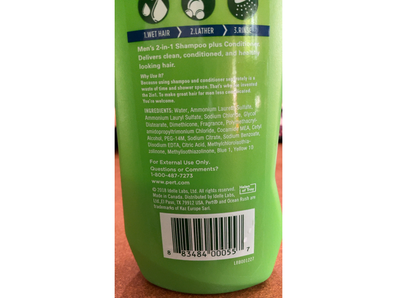 Pert Ocean Rush Original 2 In 1 Shampoo & Conditioner, 13.5 fl oz/400 mL, Pack of 6