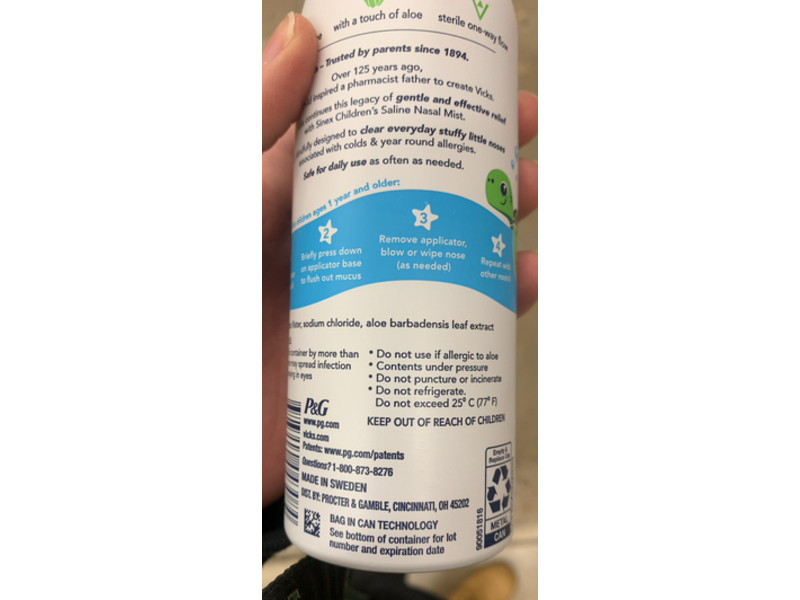 Vicks Children's Sinex Saline Gentle Nasal Mist, 5.0 oz/142 g, Pack Of 2