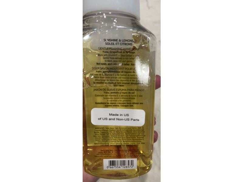 Bath & Body Works White Barn Gentle Foaming Hand Soap, Sunshine & Lemons, 8.75 fl oz/259 ml