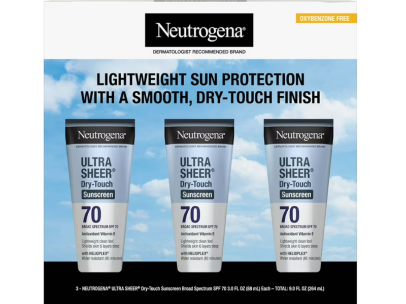 Neutrogena Ultra Sheer Dry-Touch Sunscreen Lotion, SPF 70, 3 oz/88 mL, Pack Of 3