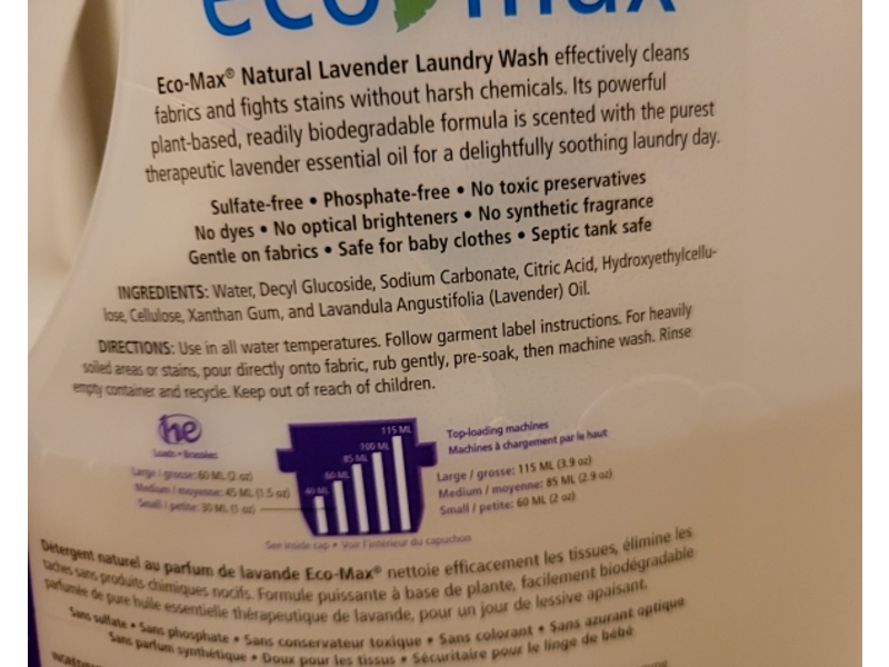 Eco-Max Laundry Wash, Lavender, 210 Loads, 210 fl oz/6.21 L
