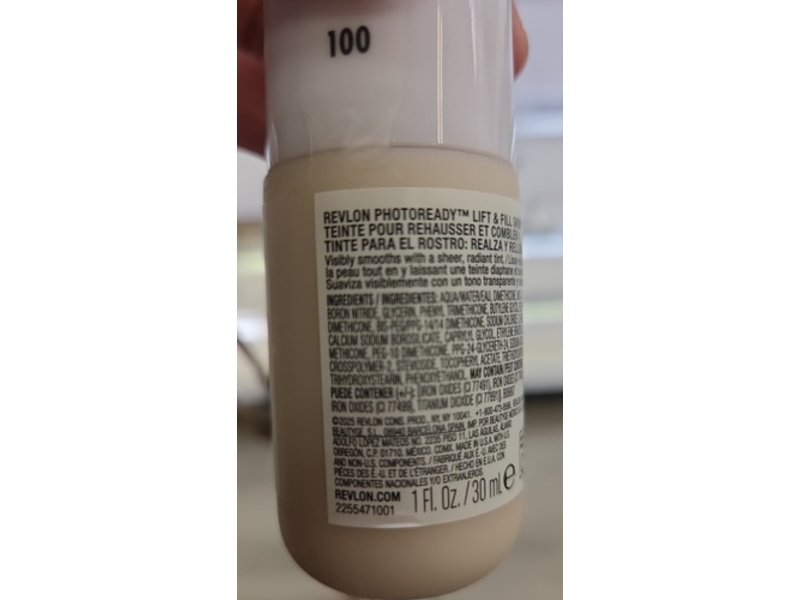 Revlon PhotoReady Lift + Fill Skin Tint, 100, 1 fl oz/30 mL