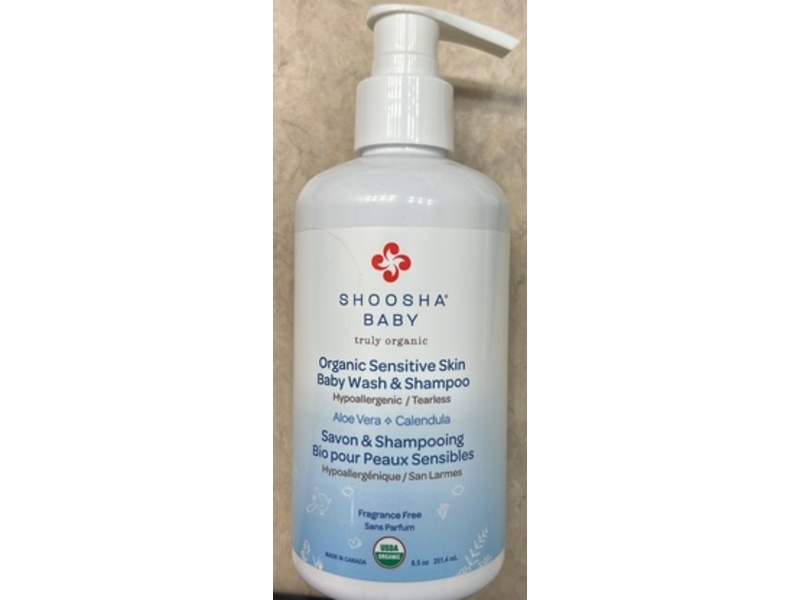 Shoosha Baby Organic Sensitive Skin Baby Wash & Shampoo, Fragrance Free, 8.5 oz/251.4 mL