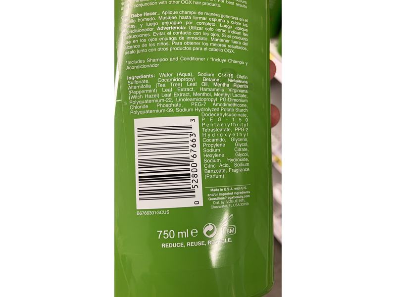 OGX Extra Strength Refreshing Scalp + Teatree Mint Shampoo, Invigorating Scalp Shampoo 25.4 Fl Oz