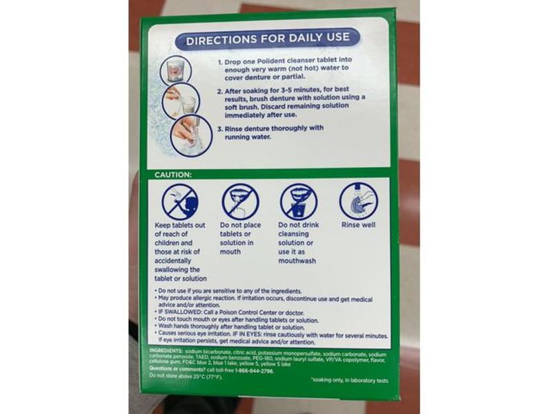 Polident 3 Minute Daily Cleanser, Antibacterial Denture Cleanser, 84 Tablets