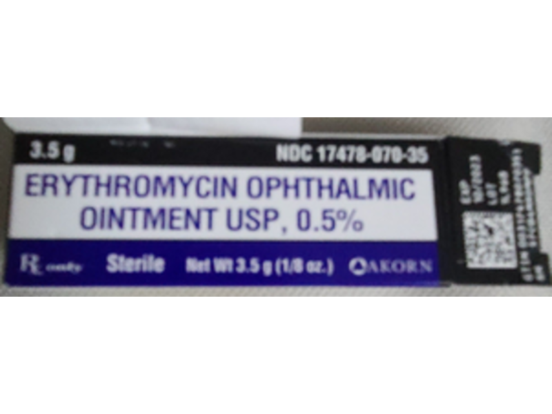 Erythromycin Opthalmic Ointment, 0.5%, 1/8 oz/3.5 g Akorn (RX)