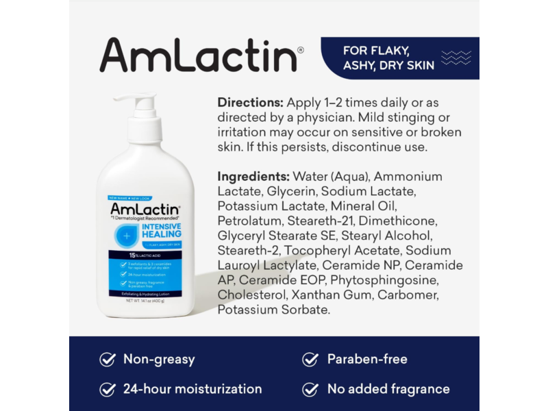 AmLactin Intensive Healing Exfoliating & Hydrating Lotion, 14.1 oz/400 g, Pack Of 2
