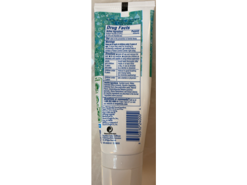 Orajel Kids Anti Cavity Fluoride Toothpaste, Natural Fruity Bubble, 4.2 oz/119 g