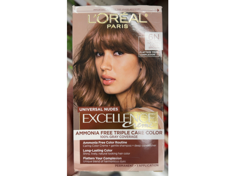 L’Oreal Paris Excellence Universal Nudes Permanent Hair Color, 6N Natural Light Brown, 1 Application