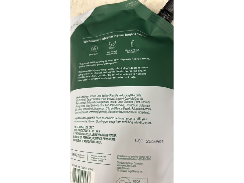 Ever Spring Liquid Hand Soap Refill, Fresh & Clear, 34 fl oz/1 L