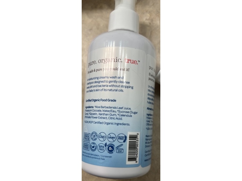 Shoosha Baby Organic Sensitive Skin Baby Wash & Shampoo, Fragrance Free, 8.5 oz/251.4 mL