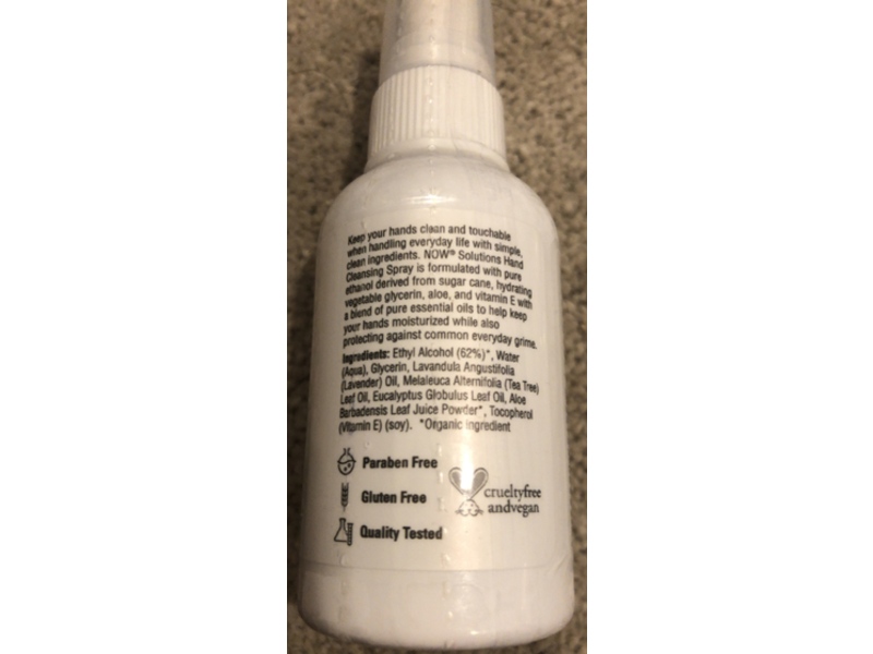 NOW Solutions Hand Cleansing Spray, Lavender + Tea Tree, 2 fl oz/59 mL