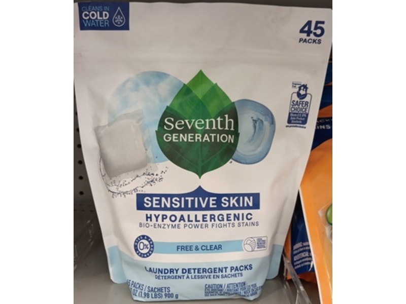 Seventh Generation Laundry Detergent Pacs, Free & Clear, 31.7 oz/900 g, 45 Pacs