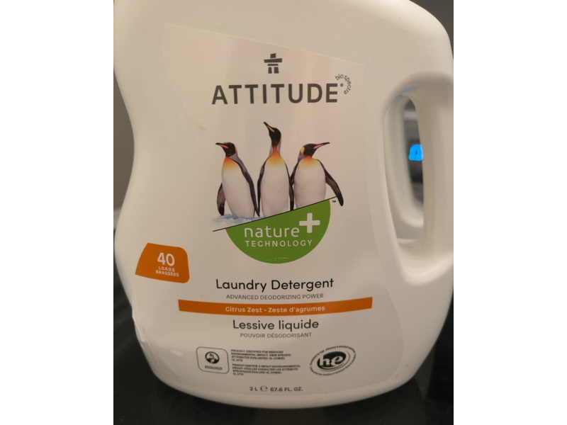 Attitude Laundry Detergent, Citrus Zest, 40 Loads, 67.6 fl oz/2 L