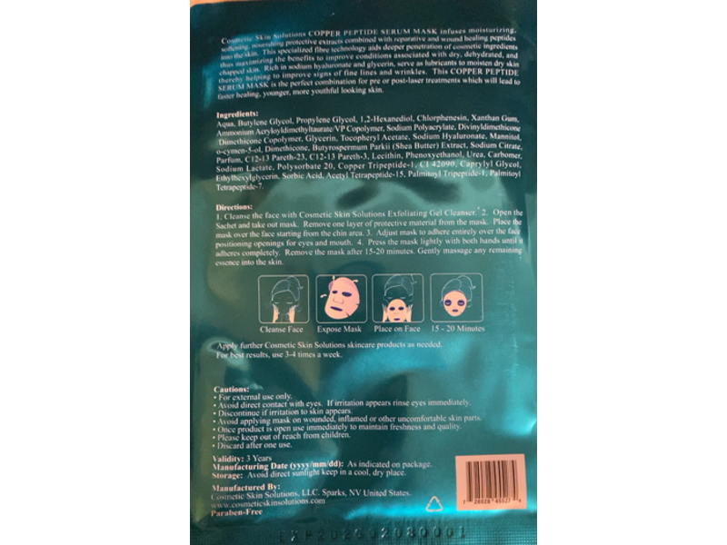 Cosmetic Copper Peptide Serum Mask, 1 fl oz/30 mL