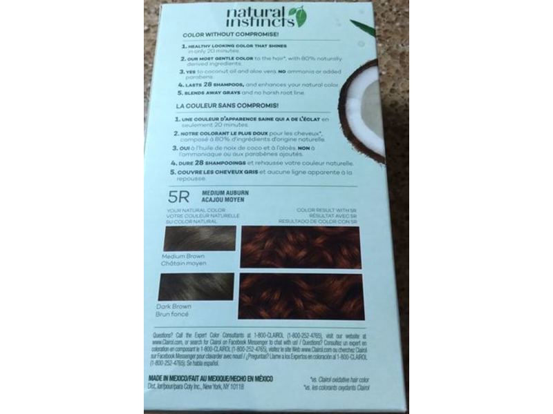 Clairol Natural Instincts Hair Color, 5R Medium Auburn Brown, 1 Application