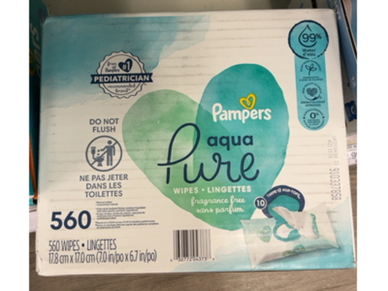 Pampers Pure Baby Wipes, Aqua, 560 Count