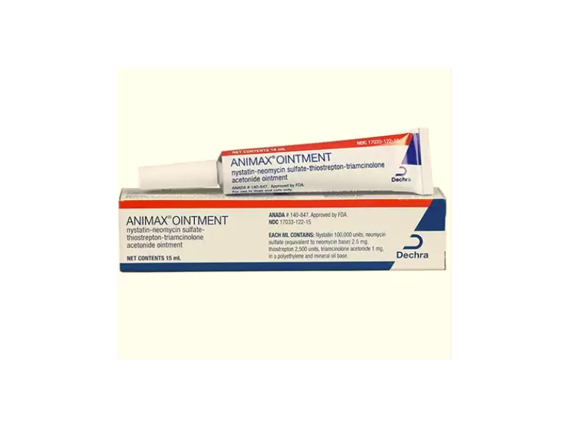 Animax Ointment (nystatin-neomycin sulfate-thiostrepton-triamcinolone acetonide ointment), 15 mL, Dechra (RX)