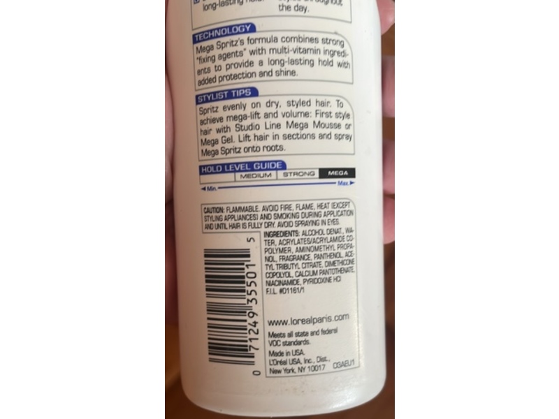 L'Oreal Paris Studio Line Mega Spritz Finishing Spritz, Mega Hold, 8.5 fl oz/251 mL