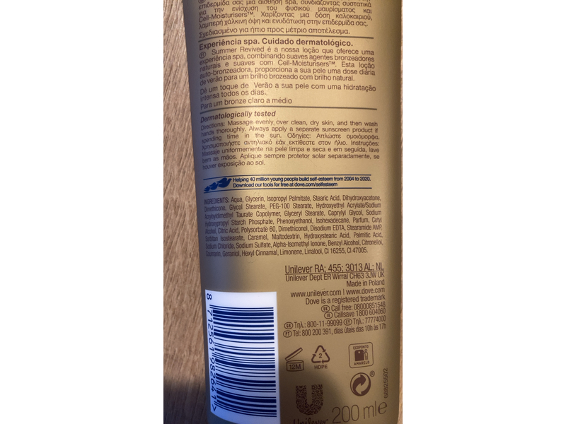 Dove Derma Spa Summer Revived, Fair To Medium, 200 mL