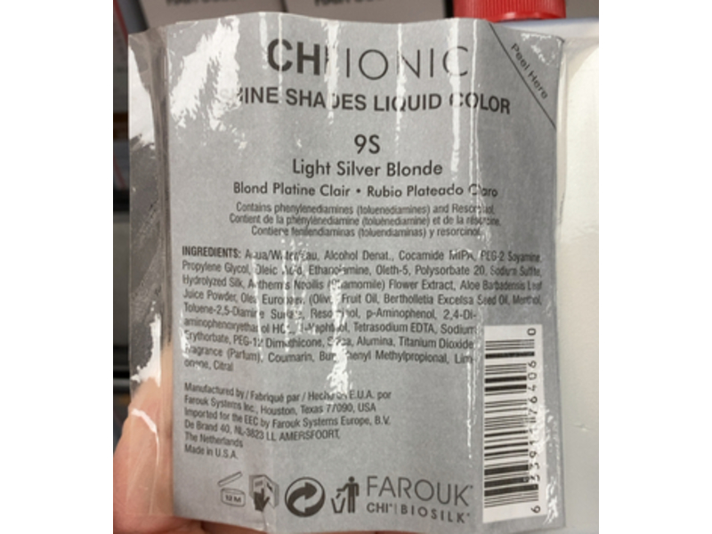 Chi Ionic Permanent Hair Color, 9S Light Silver Blonde, 3 fl oz/89 mL