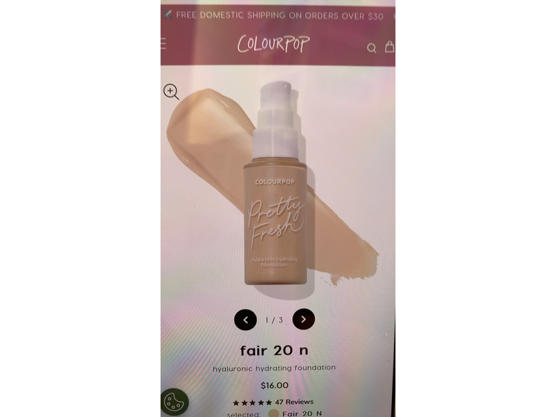 Colourpop Pretty Fresh Foundation, Light 33C, 1 fl oz/30 mL