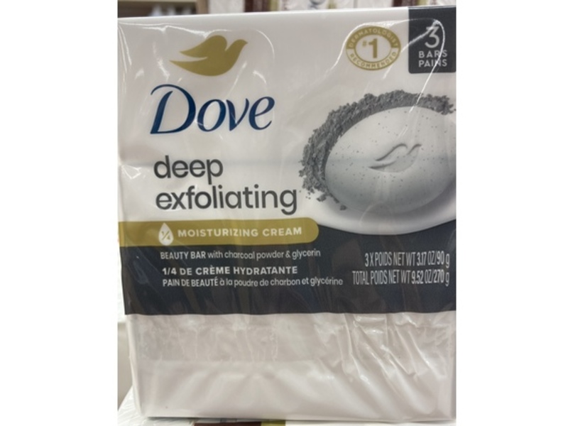 Dove Deep Exfoliating Bar Soap, Moisturizing Cream, 3.17 oz/90 g, 3 Count