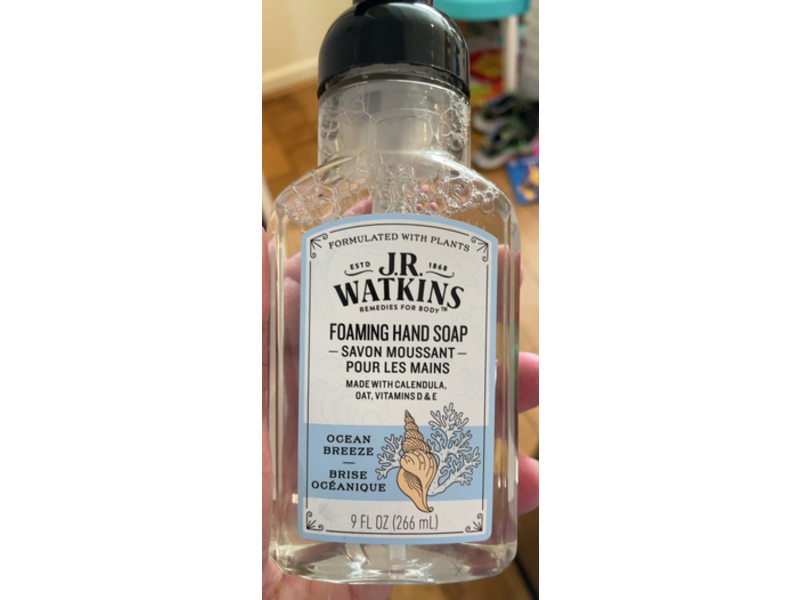 J.R. Watkins Foaming Hand Soap, Ocean Breeze, Calendula, Oat, Vitamins D & E, 9 fl oz/266 mL, Pack Of 6