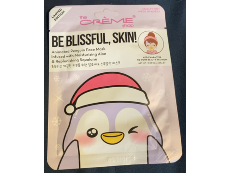 The Creme Shop Animated Penguin Face Mask, Be Blissful, Limited Edition, Aloe & Replenishing Squalane, 0.88 oz/25 g