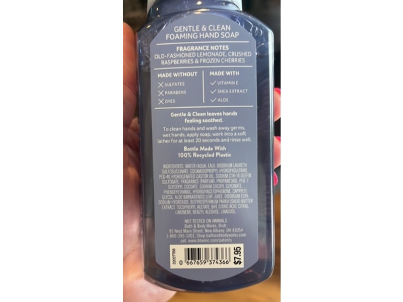 Bath & Body Works White Barn Gentle & Clean Foaming Hand Soap, Wideberry Lemonade, 8.75 fl oz/259 mL