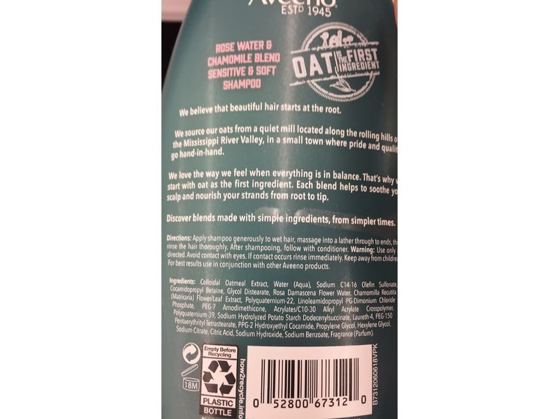 Aveeno Shampoo, Rose Water & Chamomile Blend, 12 fl oz/354 mL