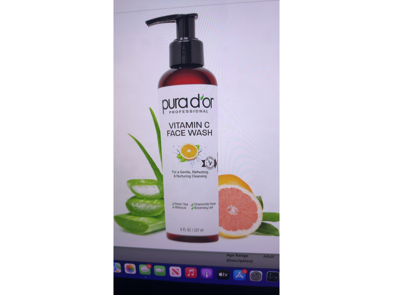 Pura d'or Face Wash, Vitamin C, 8 fl oz/237 mL