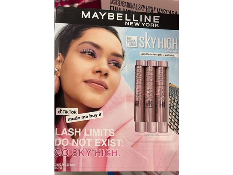 Maybelline New York Sky High Mascara, Blackest Black, 0.24 fl oz/7.2 mL, Pack Of 3