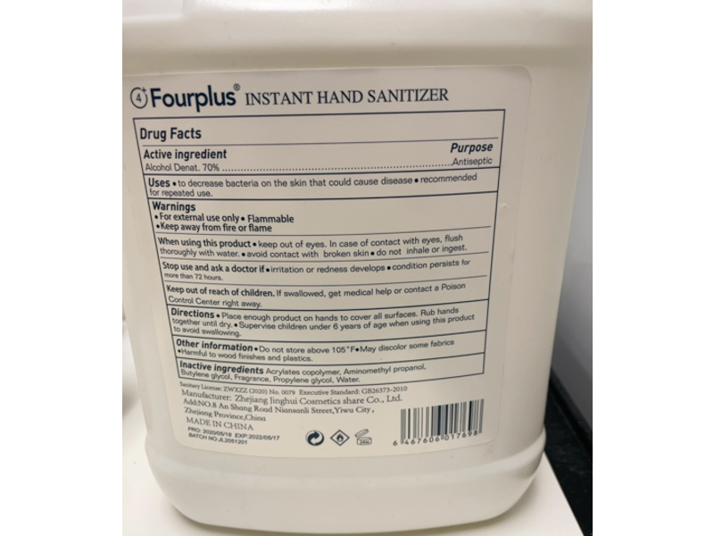 Fourplus Instant Hand Sanitizer, 169.0 fl oz/5000 mL