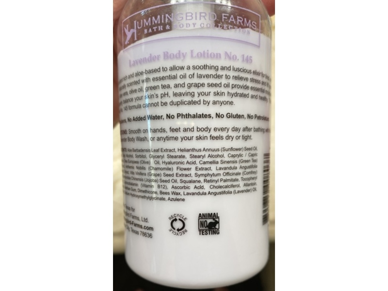 Hummingbird Farms, Aromatherapy Body Lotion, Lavender, No. 145 Whipped Aloe Vera, 8 fl oz/236 mL