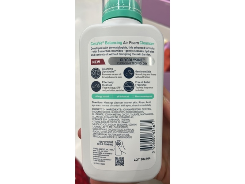 Cerave Balancing Air Foam Cleanser, Glycolysine, 8 fl oz/237 mL