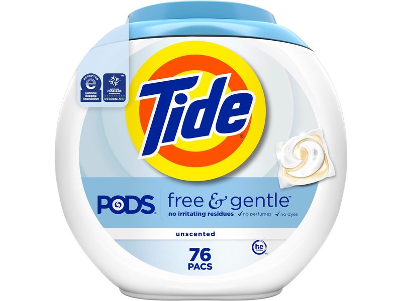 Tide Free & Gentle Laundry Detergent Pods, 63 oz/1.81 Kg, 76 Count