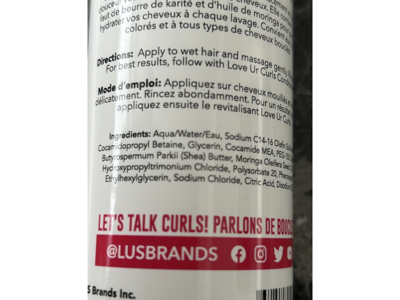LUS Love UR Curls Sulfate-Free Shampoo, Shea Butter & Moringa Oil, Fragrance Free, 8.5 fl oz/250 mL
