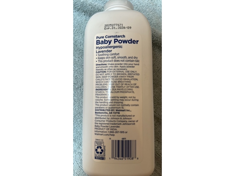 Equate Pure Cornstarch Baby Powder, Lavender, 22 oz/624 g, Pack Of 2