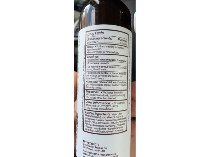 EO Products Everyone Hand Sanitizer Spray, Coconut+Lemon, 8 fl oz/237 mL