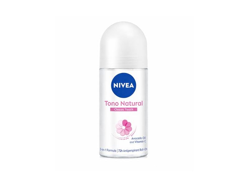 Nivea Tono Natural Classic Touch Antiperspirant Roll-On, Avocado Oil & Vitamin C, 1.69 oz/50 mL