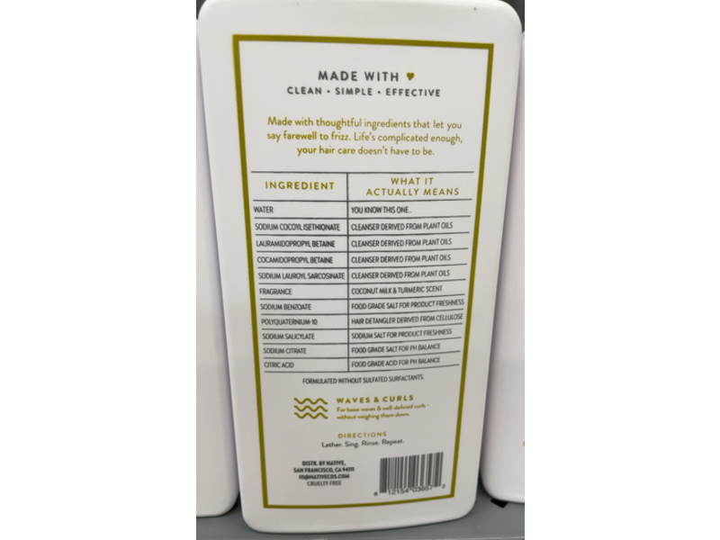 Native Curl Care Shampoo, Coconut Milk & Turmeric, 16.5 fl oz/487 mL