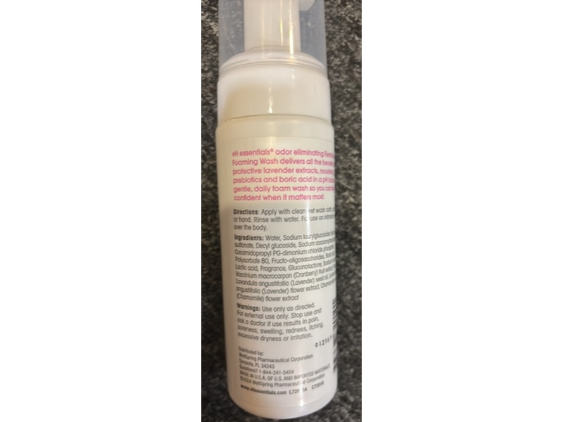 vH Essentials Feminine Foaming Wash, Boric Acid & Prebiotics, 5 fl oz/148 mL