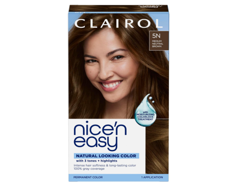 Clairol Nice'n Easy 3 Tones+Highlights Permanent Hair Color, 5N Medium Neutral Brown, 1 Application