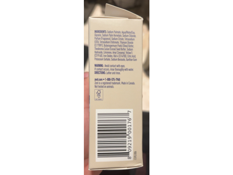 Zest Hydrating & Deodorizing Soap Bar, Cocoa Butter & Shea, 7.05 oz/200 g